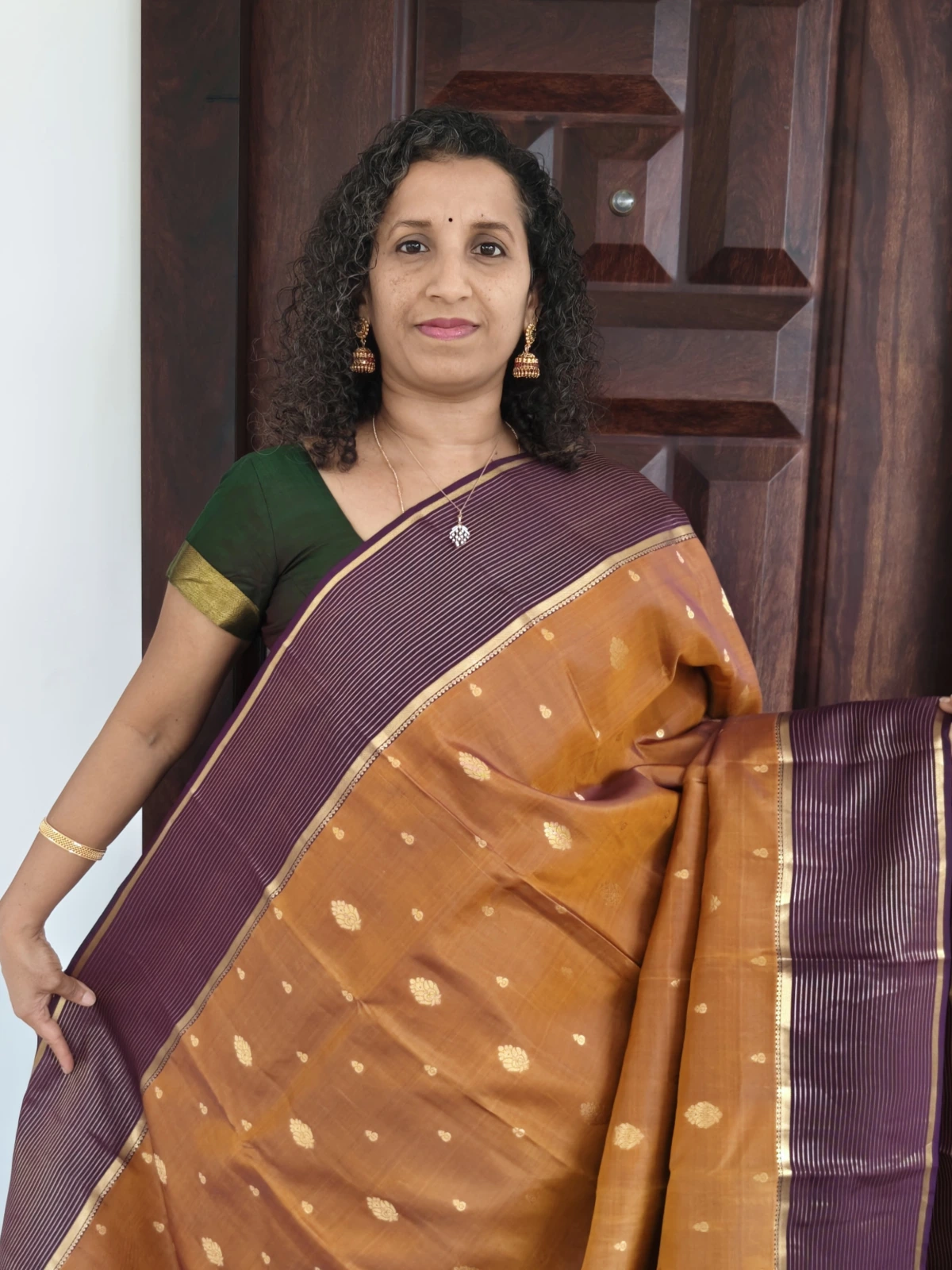 Rust Orange And Brown Kanchipuram Silk Saree Pks035 1